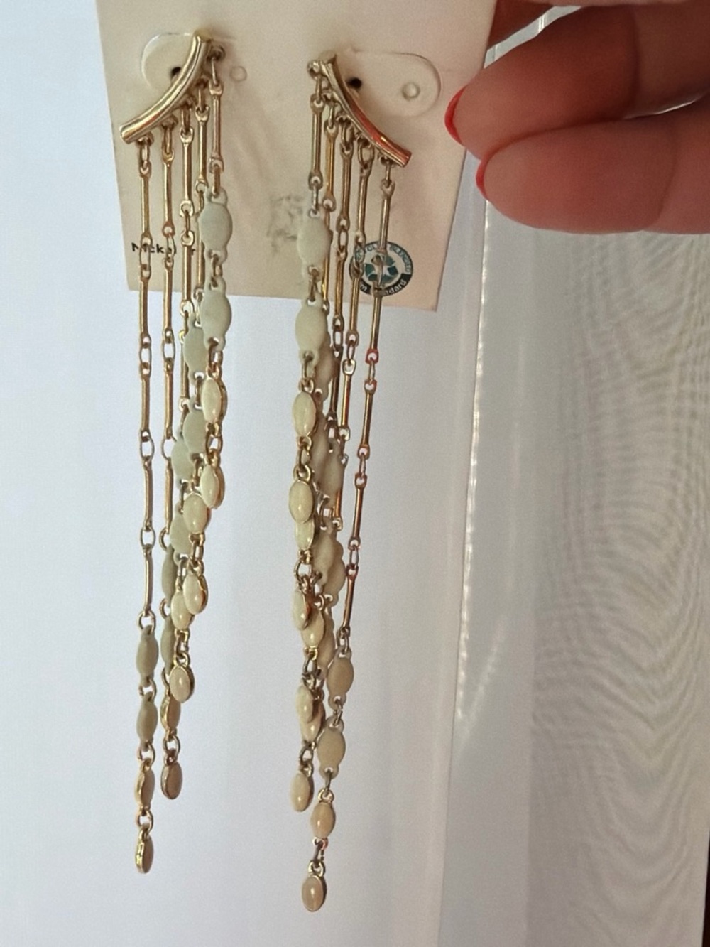 NWT Open Edit Gold-Tone Cream Dangle Drop Statement Earrings